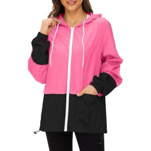 imageZando Lightweight Rain Jacket Women Raincoat for Women Packable Rain Coat Windbreaker Rain Jackets Waterproof with HoodHot Pink Black