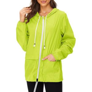 imageZando Lightweight Rain Jacket Women Raincoat for Women Packable Rain Coat Windbreaker Rain Jackets Waterproof with HoodPlus Neon Green