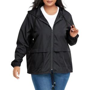 imageZando Lightweight Rain Jacket Women Raincoat for Women Packable Rain Coat Windbreaker Rain Jackets Waterproof with HoodPlus Solid Black