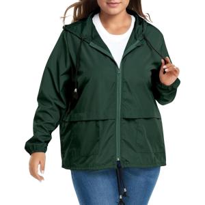 imageZando Lightweight Rain Jacket Women Raincoat for Women Packable Rain Coat Windbreaker Rain Jackets Waterproof with HoodPlus Solid Dark Green