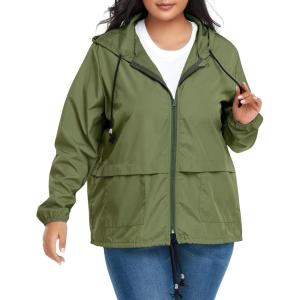 imageZando Lightweight Rain Jacket Women Raincoat for Women Packable Rain Coat Windbreaker Rain Jackets Waterproof with HoodPlus Solid Green