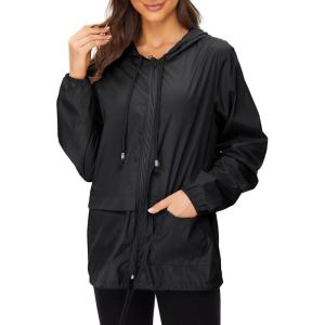 imageZando Lightweight Rain Jacket Women Raincoat for Women Packable Rain Coat Windbreaker Rain Jackets Waterproof with HoodSolid Black