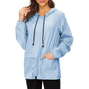 imageZando Lightweight Rain Jacket Women Raincoat for Women Packable Rain Coat Windbreaker Rain Jackets Waterproof with HoodSolid Blue