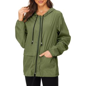 imageZando Lightweight Rain Jacket Women Raincoat for Women Packable Rain Coat Windbreaker Rain Jackets Waterproof with HoodSolid Green