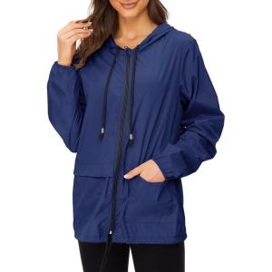 imageZando Lightweight Rain Jacket Women Raincoat for Women Packable Rain Coat Windbreaker Rain Jackets Waterproof with HoodSolid Navy