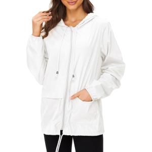 imageZando Lightweight Rain Jacket Women Raincoat for Women Packable Rain Coat Windbreaker Rain Jackets Waterproof with HoodWhite