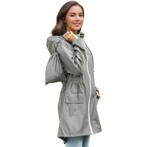 imageZando Packable Rain Jacket Women Waterproof Long Rain Coat Lightweight with Hood Windbreaker Jackets Outdoor Trench CoatA05 Grey