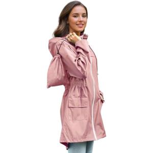 imageZando Packable Rain Jacket Women Waterproof Long Rain Coat Lightweight with Hood Windbreaker Jackets Outdoor Trench CoatA10 Pink