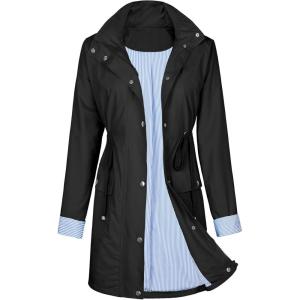 imageZando Raincoat for Women Rain Jackets for Women Waterproof Lightweight Windbreaker Outdoor Hooded Trench Coat Long Rain CoatsBlack