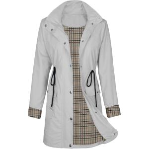imageZando Raincoat for Women Rain Jackets for Women Waterproof Lightweight Windbreaker Outdoor Hooded Trench Coat Long Rain CoatsGray