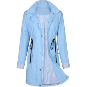 imageZando Raincoat for Women Rain Jackets for Women Waterproof Lightweight Windbreaker Outdoor Hooded Trench Coat Long Rain CoatsLight Blue