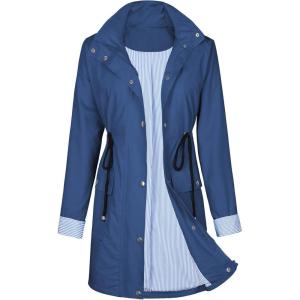 imageZando Raincoat for Women Rain Jackets for Women Waterproof Lightweight Windbreaker Outdoor Hooded Trench Coat Long Rain CoatsNavy Blue