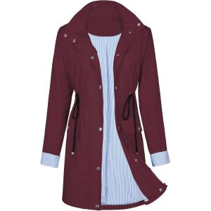 imageZando Raincoat for Women Rain Jackets for Women Waterproof Lightweight Windbreaker Outdoor Hooded Trench Coat Long Rain CoatsWine Red