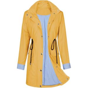 imageZando Raincoat for Women Rain Jackets for Women Waterproof Lightweight Windbreaker Outdoor Hooded Trench Coat Long Rain CoatsYellow