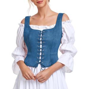 imageZando Renaissance Costume Women Pirate Medieval Viking Corsets Top Vintage Costume Steampunk Gothic Tank TopBlue