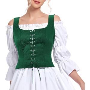 imageZando Renaissance Costume Women Pirate Medieval Viking Corsets Top Vintage Costume Steampunk Gothic Tank TopGreen Jacquard