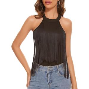 imageZando Womens Fringe Top Bodysuit Sleeveless Top for Women Country Concert Outfit Nashville Cowgirl OutfitDark Coffe