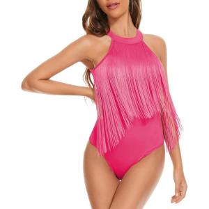 imageZando Womens Fringe Top Bodysuit Sleeveless Top for Women Country Concert Outfit Nashville Cowgirl OutfitPink