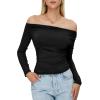 imageZando Black Off The Shoulder Long Sleeve Top Black Long Sleeve Crop Top Black Long Sleeve Top Off The Shoulder Top Off Shoulder Long Sleeve Top Off Shoulder Top Boatneck Tops for Women Black Small