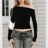 imageZando Black Off The Shoulder Long Sleeve Top Black Long Sleeve Crop Top Black Long Sleeve Top Off The Shoulder Top Off Shoulder Long Sleeve Top Off Shoulder Top Boatneck Tops for Women Black Small