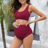 imageZando High Waist Maternity Swimsuit Two Piece Pregnancy Swimwear Bikini Bathing Suits for Women Maternity SwimsuitsWine Red