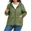 imageZando Plus Size Rain Jacket Womens Waterproof with Hood Windbreaker Travel Rain Coat for Women Lightweight Packable RaincoatArmy Green