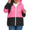 imageZando Plus Size Rain Jacket Womens Waterproof with Hood Windbreaker Travel Rain Coat for Women Lightweight Packable RaincoatHot Pink Black