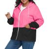 imageZando Plus Size Rain Jacket Womens Waterproof with Hood Windbreaker Travel Rain Coat for Women Lightweight Packable RaincoatHot Pink Black