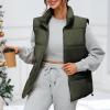 imageZando Puffer Vest Women Outerwear Vests Sleeveless Stand Collar Oversized Zip Up Padded Puffy Winter Gilet Jacket CoatArmy Green