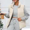 imageZando Puffer Vest Women Outerwear Vests Sleeveless Stand Collar Oversized Zip Up Padded Puffy Winter Gilet Jacket CoatBeige