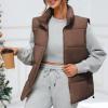 imageZando Puffer Vest Women Outerwear Vests Sleeveless Stand Collar Oversized Zip Up Padded Puffy Winter Gilet Jacket CoatBrown