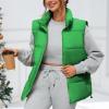 imageZando Puffer Vest Women Outerwear Vests Sleeveless Stand Collar Oversized Zip Up Padded Puffy Winter Gilet Jacket CoatGreen