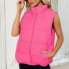 imageZando Puffer Vest Women Outerwear Vests Sleeveless Stand Collar Oversized Zip Up Padded Puffy Winter Gilet Jacket CoatHot Pink