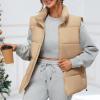 imageZando Puffer Vest Women Outerwear Vests Sleeveless Stand Collar Oversized Zip Up Padded Puffy Winter Gilet Jacket CoatKhaki