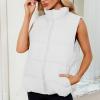imageZando Puffer Vest Women Outerwear Vests Sleeveless Stand Collar Oversized Zip Up Padded Puffy Winter Gilet Jacket CoatWhite