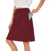 imageZando Tennis Skirts for Women with Pockets Athletic Knee Length Golf Casual Skorts Shorts Sports Drawstring Waist SkirtDark Red