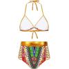 imageZando Women Tribal Print Bikini African Metallic Swimsuit Two Piece Beachwear Cutout Halter Neck Bathing Suit SwimwearBlack