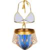 imageZando Women Tribal Print Bikini African Metallic Swimsuit Two Piece Beachwear Cutout Halter Neck Bathing Suit SwimwearBlue