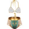 imageZando Women Tribal Print Bikini African Metallic Swimsuit Two Piece Beachwear Cutout Halter Neck Bathing Suit SwimwearGreen