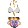 imageZando Women Tribal Print Bikini African Metallic Swimsuit Two Piece Beachwear Cutout Halter Neck Bathing Suit SwimwearPurple