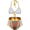 imageZando Women Tribal Print Bikini African Metallic Swimsuit Two Piece Beachwear Cutout Halter Neck Bathing Suit SwimwearRed