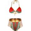 imageZando Women Tribal Print Bikini African Metallic Swimsuit Two Piece Beachwear Cutout Halter Neck Bathing Suit SwimwearRed