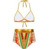 imageZando Women Tribal Print Bikini African Metallic Swimsuit Two Piece Beachwear Cutout Halter Neck Bathing Suit SwimwearYellow
