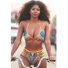 imageZando Women Tribal Print Bikini African Metallic Swimsuit Two Piece Beachwear Cutout Halter Neck Bathing Suit SwimwearYellow