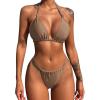imageZando Womens Thong Bikini Sets Sexy Brazilian Bikinis for Women Tie Knot Ruched Swimsuit Cheeky High Cut Bikini Bathing SuitCoffee