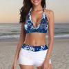 imageZando Womens Two Piece Halter Swimsuit Athletic Push Up Bikini Set Swimwear with Boyshorts Sporty V Neck Bathing SuitA Floral Blue