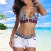 imageZando Womens Two Piece Halter Swimsuit Athletic Push Up Bikini Set Swimwear with Boyshorts Sporty V Neck Bathing SuitA Floral White