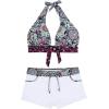 imageZando Womens Two Piece Halter Swimsuit Athletic Push Up Bikini Set Swimwear with Boyshorts Sporty V Neck Bathing SuitA Floral White