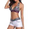 imageZando Womens Two Piece Halter Swimsuit Athletic Push Up Bikini Set Swimwear with Boyshorts Sporty V Neck Bathing SuitA Floral White