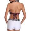 imageZando Womens Two Piece Halter Swimsuit Athletic Push Up Bikini Set Swimwear with Boyshorts Sporty V Neck Bathing SuitA Floral White